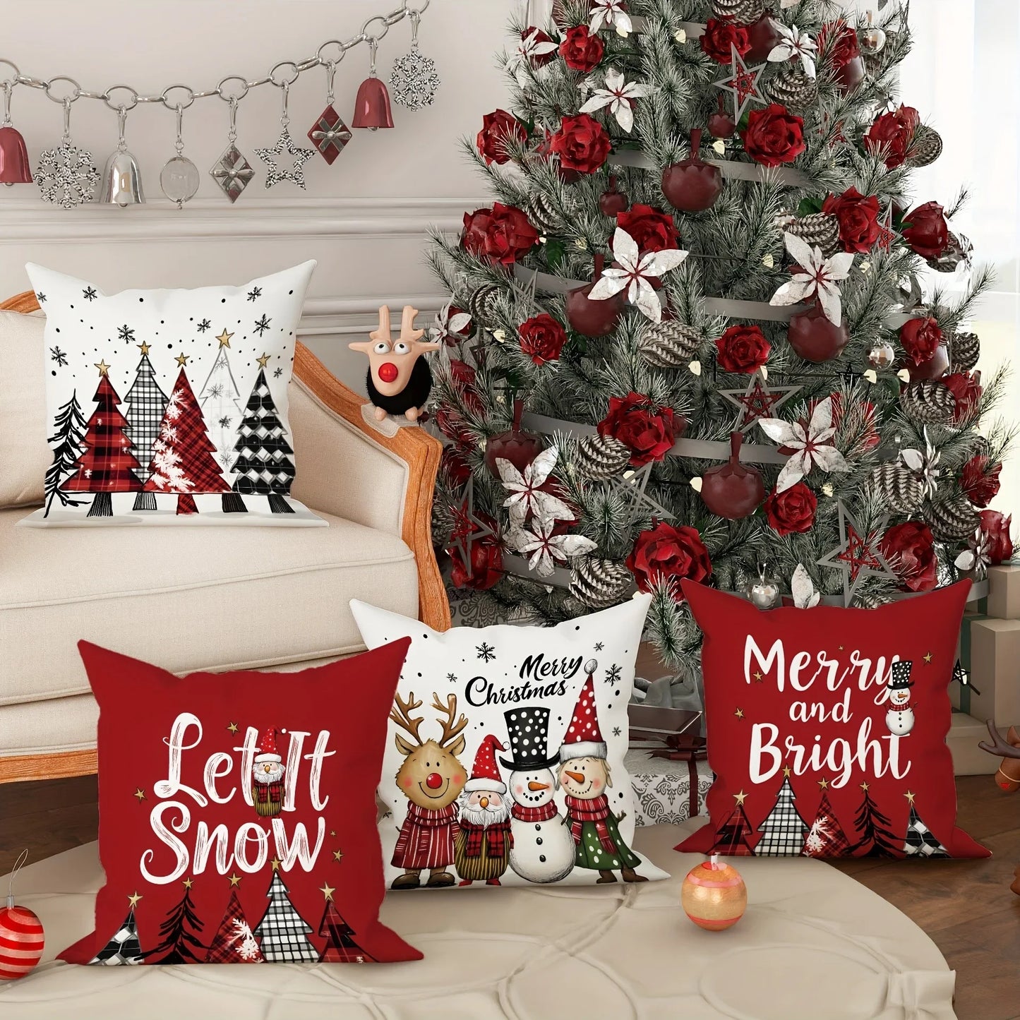 Christmas decoration pillowcase Merry Christmas Santa Claus Christmas Tree pattern suitable for home room Sofa cushion cover