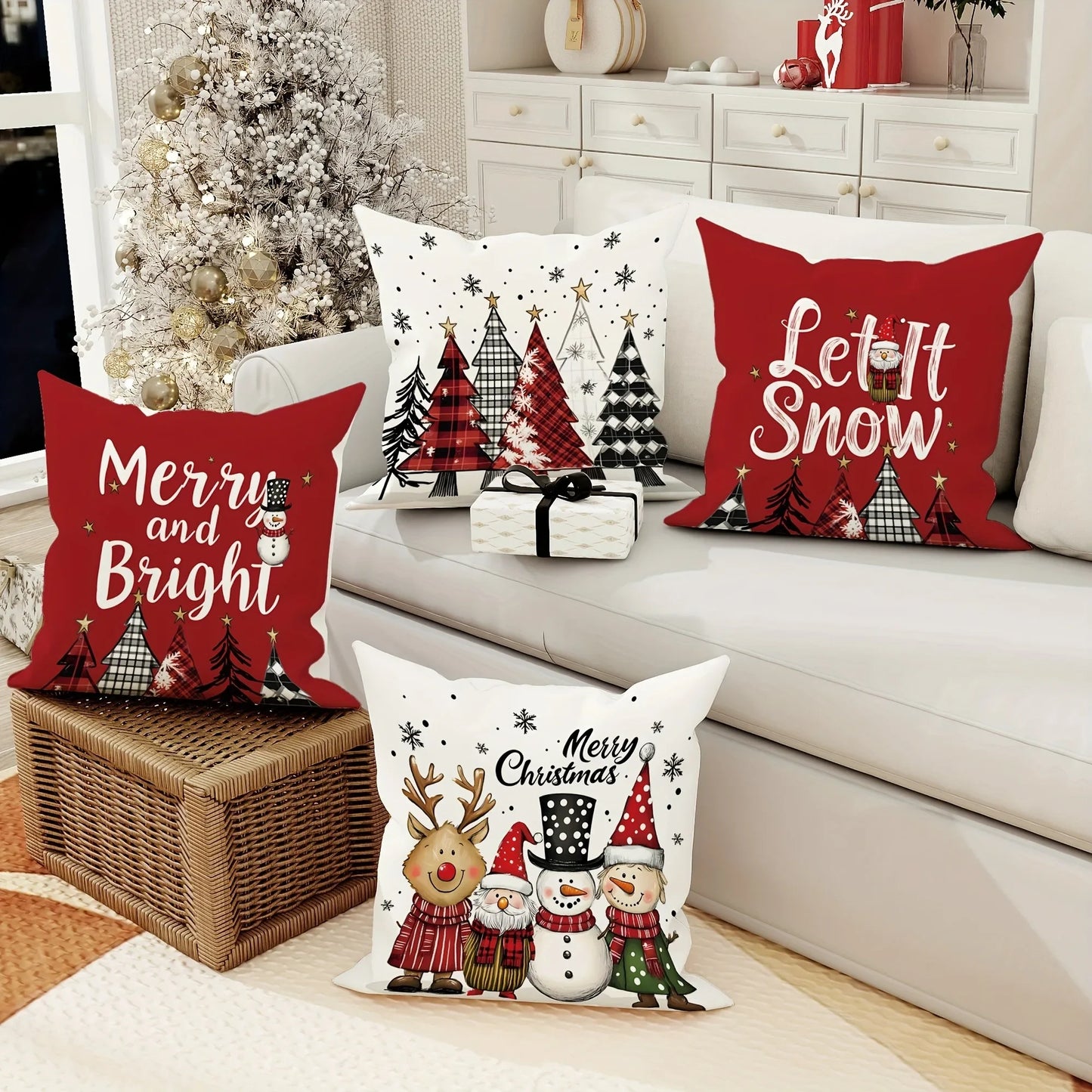 Christmas decoration pillowcase Merry Christmas Santa Claus Christmas Tree pattern suitable for home room Sofa cushion cover